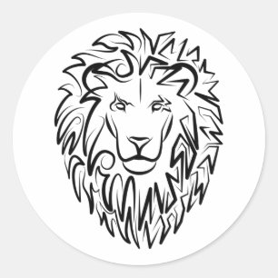 Black and White Tribal Lion Classic Round Sticker