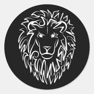 Black and White Tribal Lion Classic Round Sticker