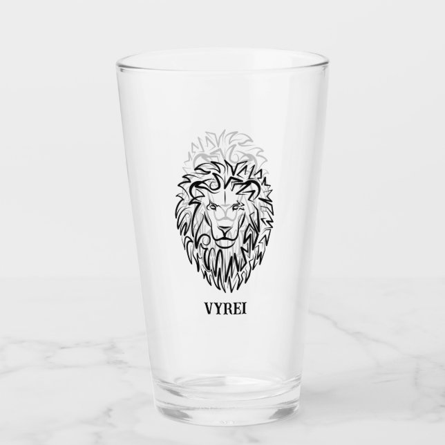 Black and White Tribal Lion Glass (Front)
