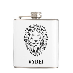 Black and White Tribal Lion Hip Flask
