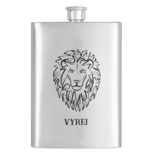 Black and White Tribal Lion Hip Flask
