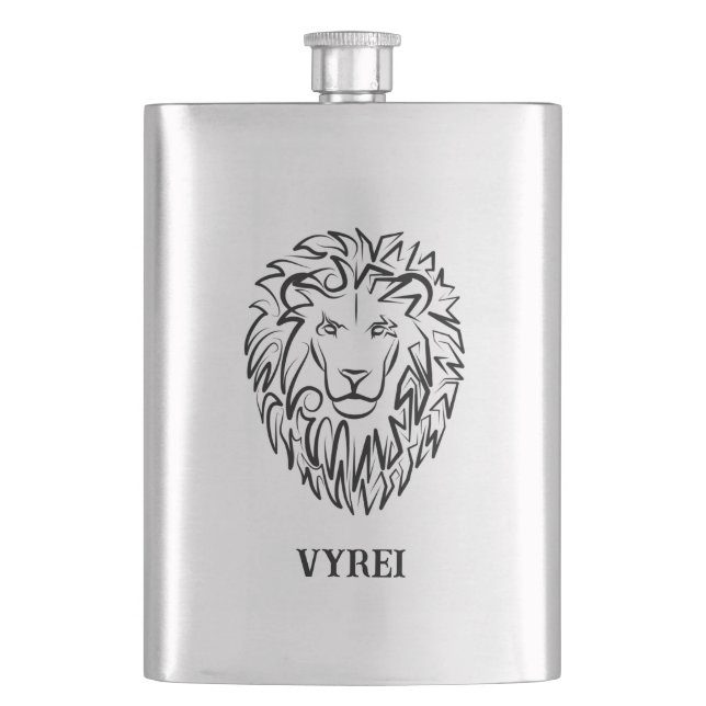Black and White Tribal Lion Hip Flask (Front)
