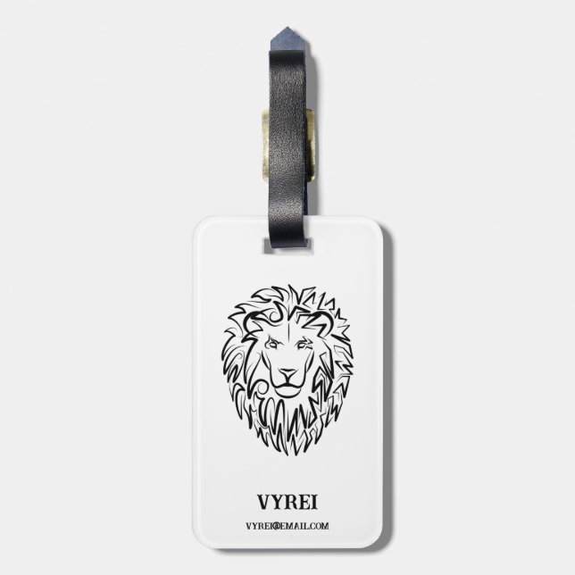 Black and White Tribal Lion Luggage Tag (Back Vertical)