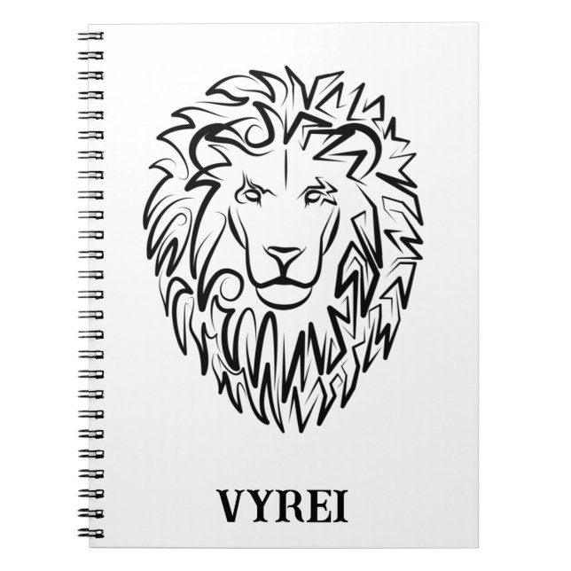 Black and White Tribal Lion Notebook (Front)