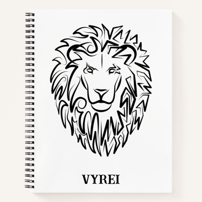 Black and White Tribal Lion Notebook (Front)