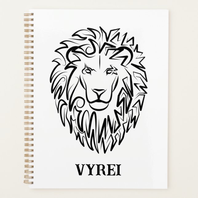 Black and White Tribal Lion Planner (Front)