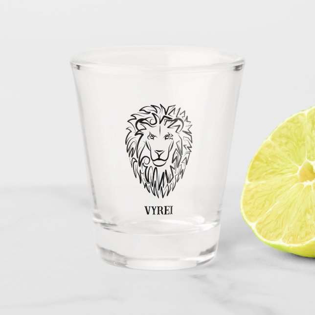 Black and White Tribal Lion Shot Glass (Front)