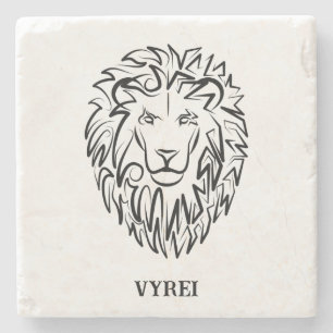Black and White Tribal Lion Stone Coaster