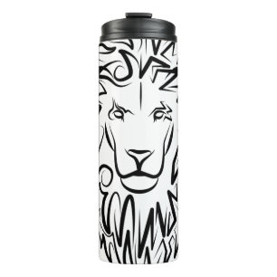 Black and White Tribal Lion Thermal Tumbler