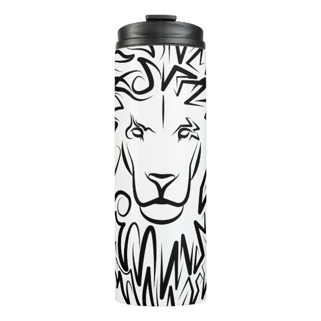 Black and White Tribal Lion Thermal Tumbler (Front)