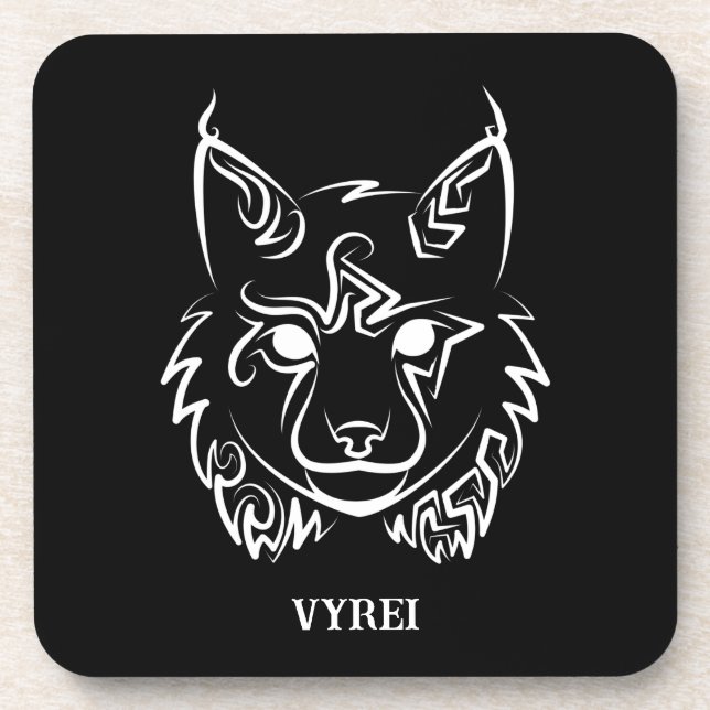 Black and White Tribal Lynx Coaster (Front)