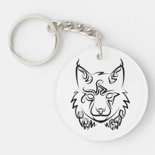 Black and White Tribal Lynx Key Ring