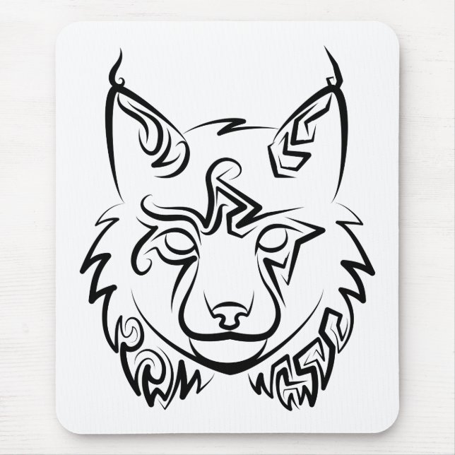 Black and White Tribal Lynx Mouse Mat (Front)