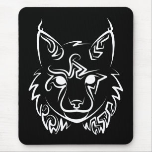 Black and White Tribal Lynx Mouse Mat