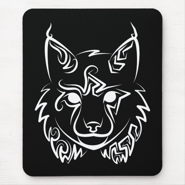 Black and White Tribal Lynx Mouse Mat (Front)