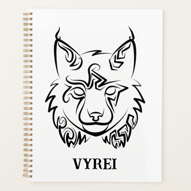Black and White Tribal Lynx Planner (Front)