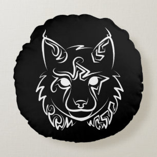 Black and White Tribal Lynx Round Cushion