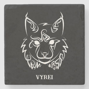 Black and White Tribal Lynx Stone Coaster