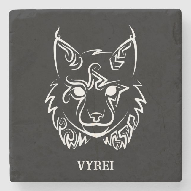 Black and White Tribal Lynx Stone Coaster (Front)