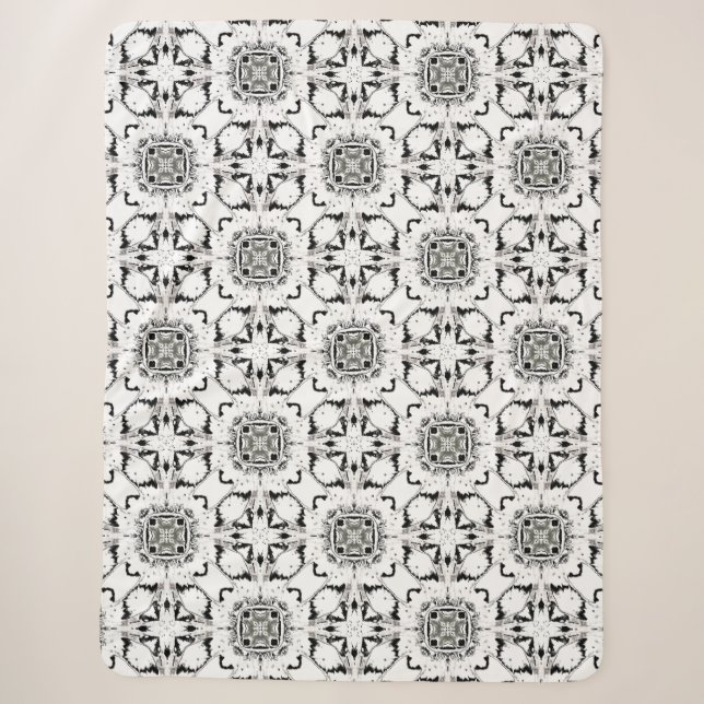 Black and White Tribal Modern Pattern Sherpa Blanket (Front)