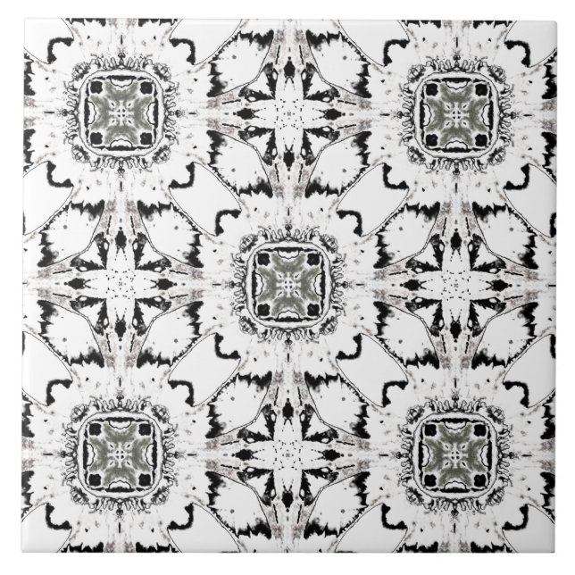 Black and White Tribal Modern Pattern Tile (Front)