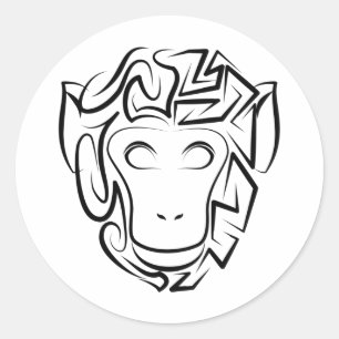 Black and White Tribal Monkey Classic Round Sticker