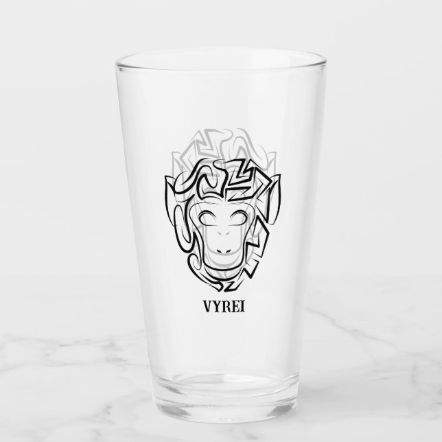 Black and White Tribal Monkey Glass (Front)