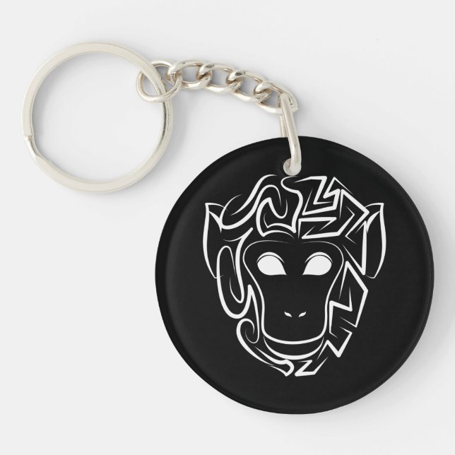 Black and White Tribal Monkey Key Ring (Front)
