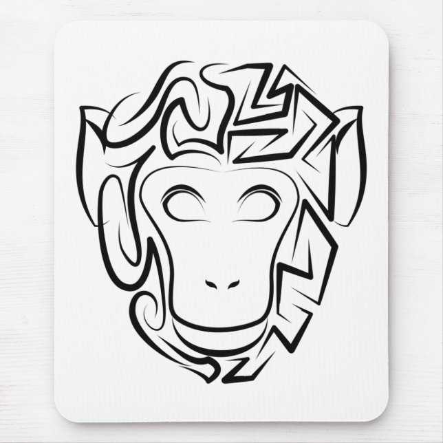 Black and White Tribal Monkey Mouse Mat (Front)