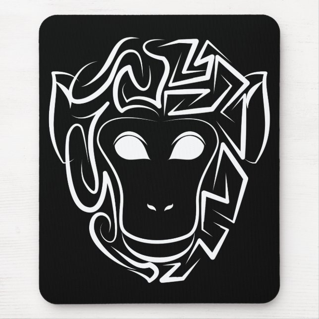 Black and White Tribal Monkey Mouse Mat (Front)