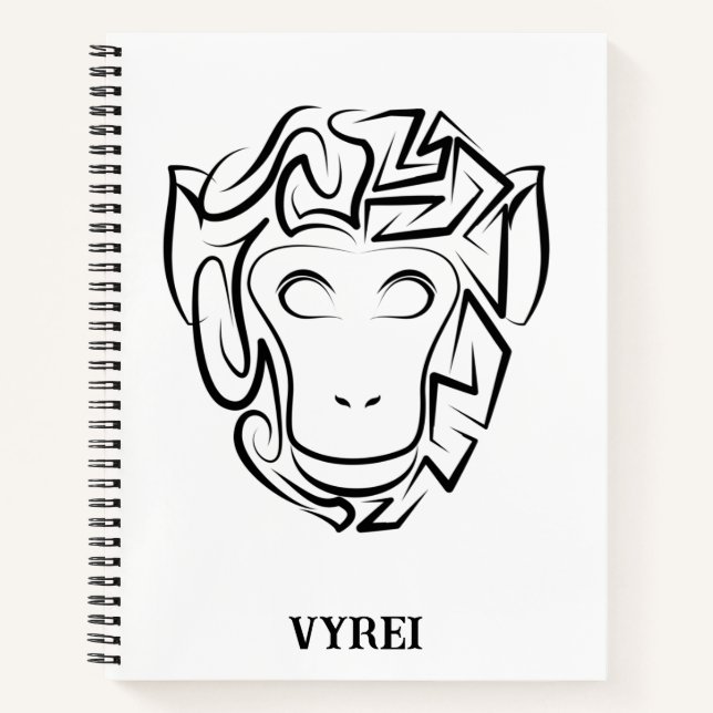 Black and White Tribal Monkey Notebook (Front)