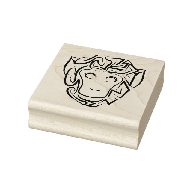 Black and White Tribal Monkey Rubber Stamp (Stamp)