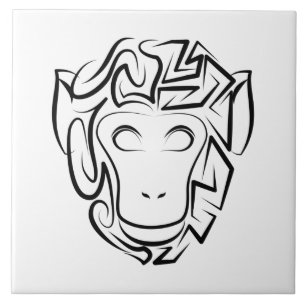 Black and White Tribal Monkey Tile