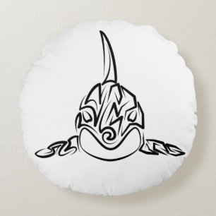 Black and White Tribal Orca Round Cushion