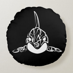 Black and White Tribal Orca Round Cushion
