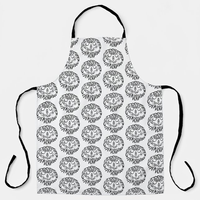 Black and White Tribal Owl Apron (Front)