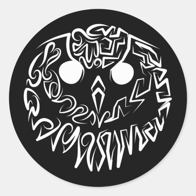 Black and White Tribal Owl Classic Round Sticker (Front)