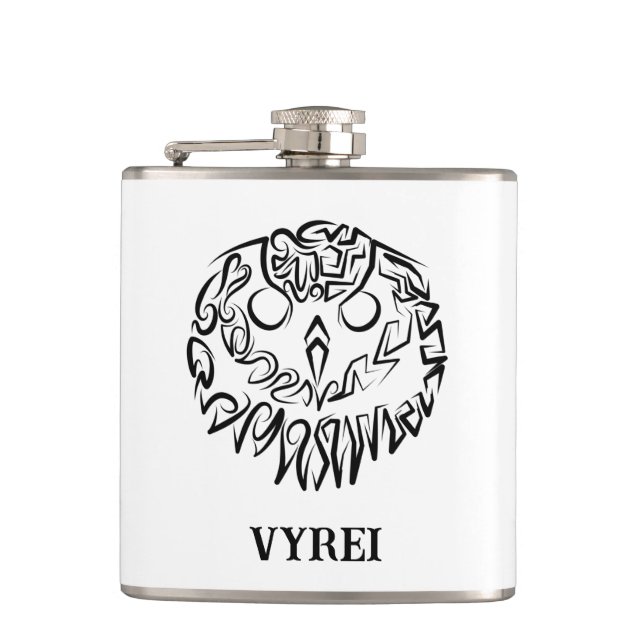 Black and White Tribal Owl Hip Flask (Front)
