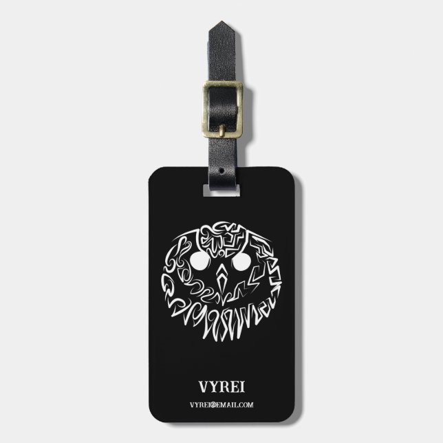 Black and White Tribal Owl Luggage Tag (Front Vertical)