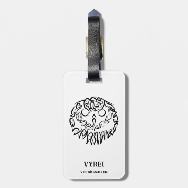 Black and White Tribal Owl Luggage Tag (Back Vertical)