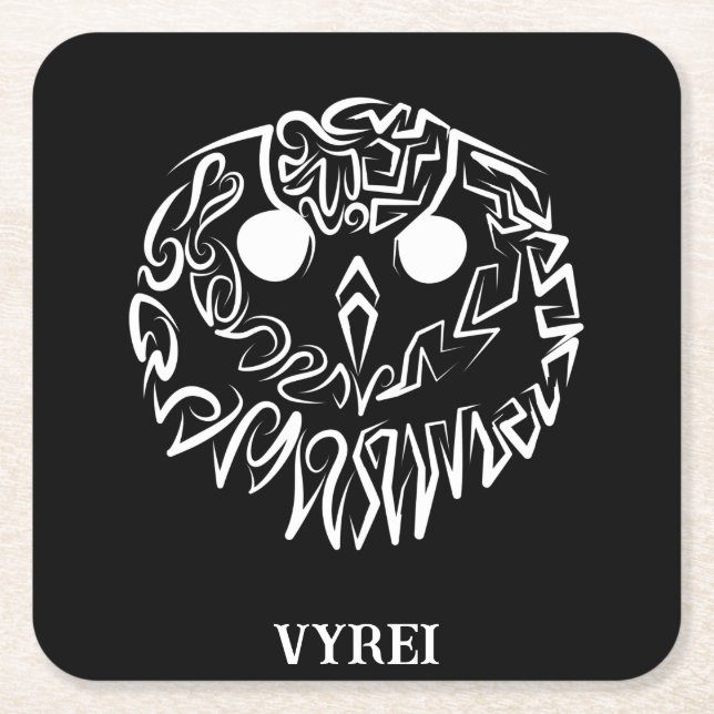 Black and White Tribal Owl Square Paper Coaster (Front)