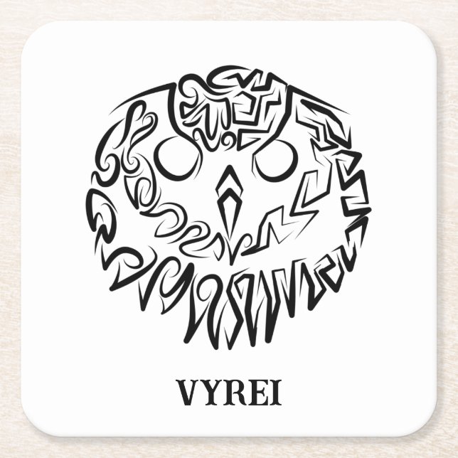 Black and White Tribal Owl Square Paper Coaster (Front)