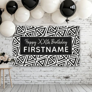 Black and White Tribal Pattern Birthday Party Banner