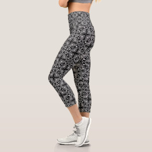 Black and White Tribal Pattern Capri Leggings