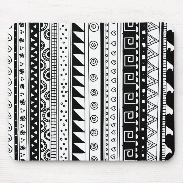 Black and white Tribal pattern Mouse Mat (Front)