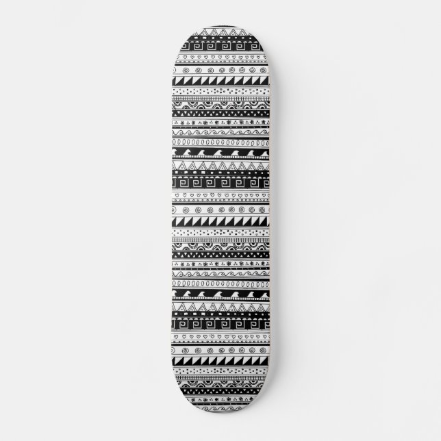Black and white Tribal pattern Skateboard (Front)
