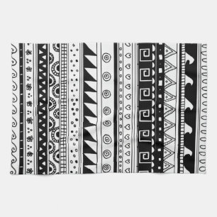 Black and white Tribal pattern Tea Towel