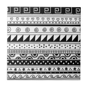 Black and white Tribal pattern Tile