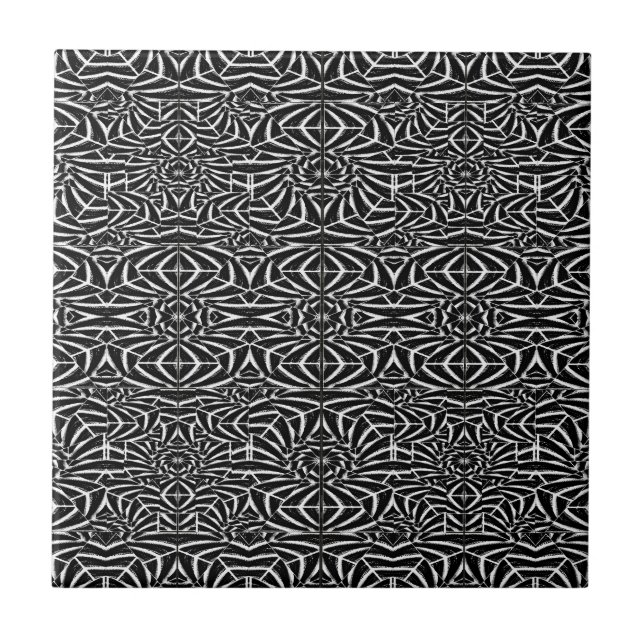 Black and White Tribal Pattern Tile (Front)