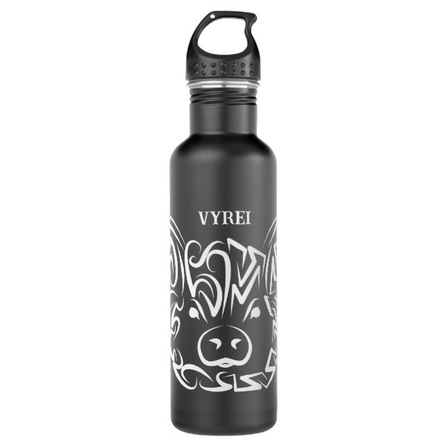 Black and White Tribal Pig 710 Ml Water Bottle (Front)